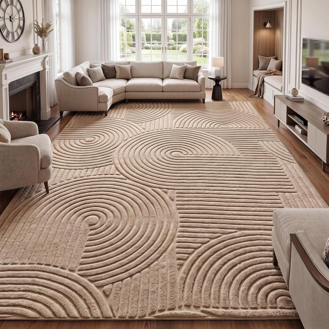 Brown Geometric 9x12 Solid Area Rug, Washable Living Room Rug