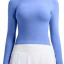 RUNNING GIRL Long Sleeve Yoga Shirts for Women, Soft Fitted Seamless Stretchy Casual Crew Neck Athletic Basic Shirt (X-Large, A-light Blue)