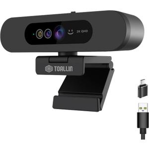TOALLIN 2K QHD Webcam for Windows Hello Face Login, IR Facial Recognition Camera, USB Webcam with Microphone, 92 Wide Angle View, Computer Web Camera for Video Calls