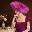 Kgromfy Women's Wide Brim Fascinator Hat Tea Party Headband Large Vintage Church Hat Lady Headwear for Derby Wedding Cocktail