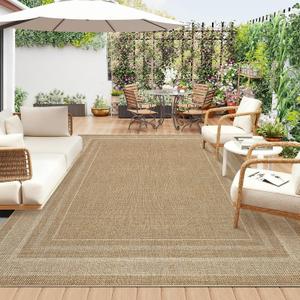 9x12 Large Area Rug for Living Room Modern Solid Easy Jute Indoor Outdoor Rugs Non Slip Neutral Patio Easy Jute Outdoor Rugs Washable Carpet for Porch Kitchen Bedroom Living Room Backyard, Natural
