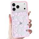 NITITOP Compatible for iPhone 17 Pro Max Case Cute Clear Hibiscus Floral Flower Pattern for Women Girls Color Frame Slim Shockproof Durable Protective Phone Cover - Pink