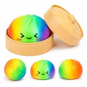 Rainbow Dumpling Squishies, Colorful Squishies Dumplings Soft Squeeze Desk Toy, Giant Steamed Stress Ball, Green Blue Pink Fidget Sensory Toy