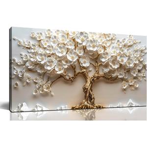 Tree Canvas Wall Art for Living Room - White Flowers Wall Decor for Office - Girls Wall Decor for Bedroom Size 20" x 40"