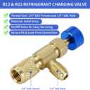 2Pcs Refrigerant Charging Valve Set, 1/4" & 5/16" Safety Adapter Flow Control Ball Valve, Brass Low Loss HVAC Fittings for R12 R22 R410 Air Conditioner Manifold Maintenance Tools