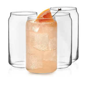 Libbey Classic Can Tumbler Glasses Set of 4, Clear Kitchen Glassware Sets for Beverages and Cocktails, Lead-Free, Cute Drinking Glasses, 16-Ounce