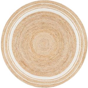 Jute Rug Hand Braided Round Area Rug Handmade Rug for Home Decor (2 Feet Round (24 x 24 Inches), Beige + White Line)