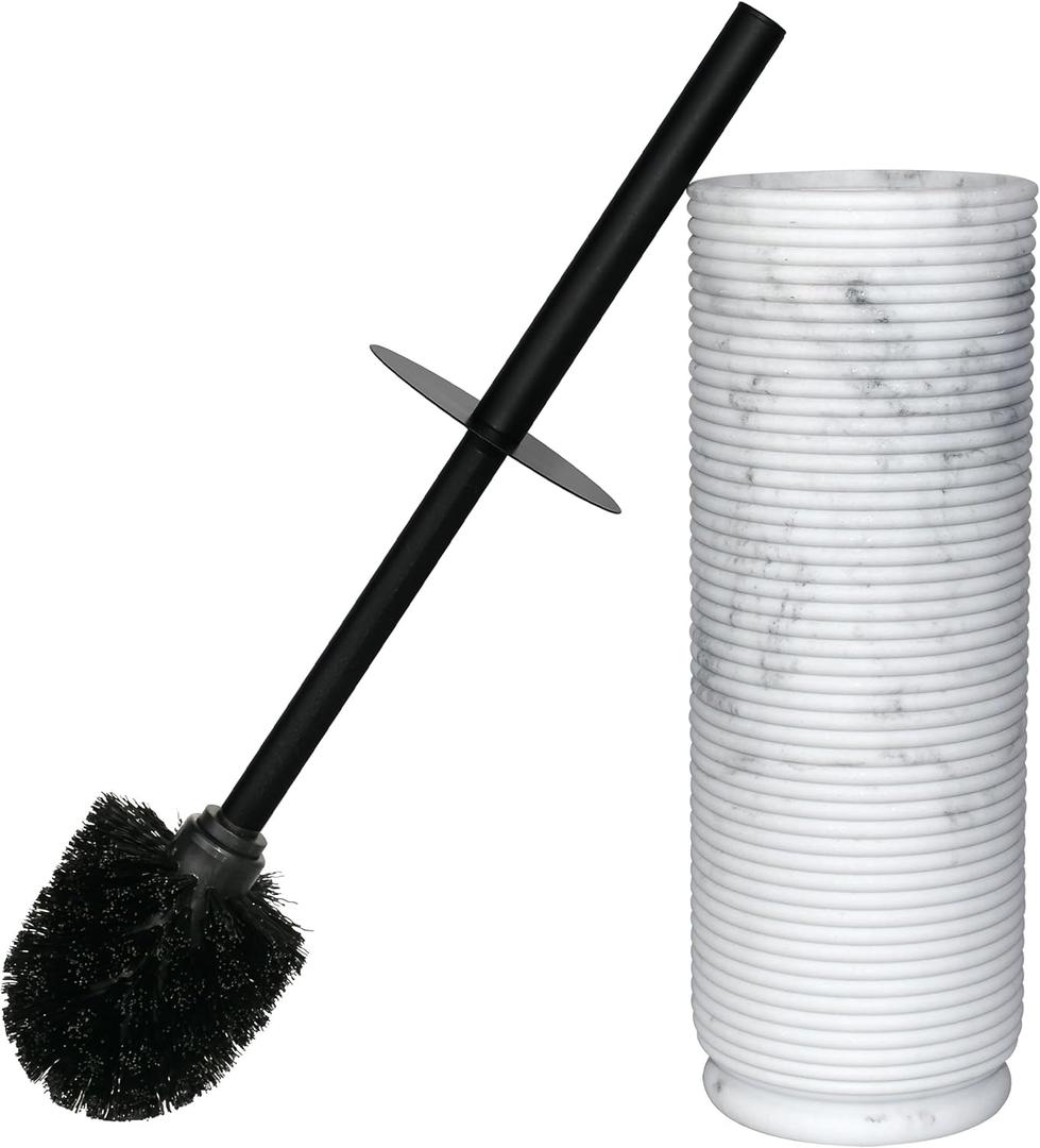 Contemporary Ribbed Design Resin Toilet Holder and Brush Set for Bathroom, Stylish and Durable Cleaning Tool with Modern Design, Compact for Efficient Cleaning