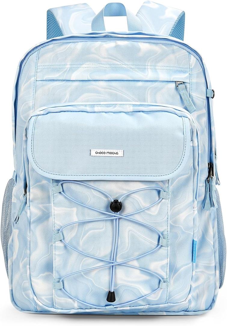 Choco Mocha Blue Backpack for Girls, Travel School Backpack for Teen Girls Large Bookbag for School, Baby Blue (Thickened version (exclusive laptop compartment))