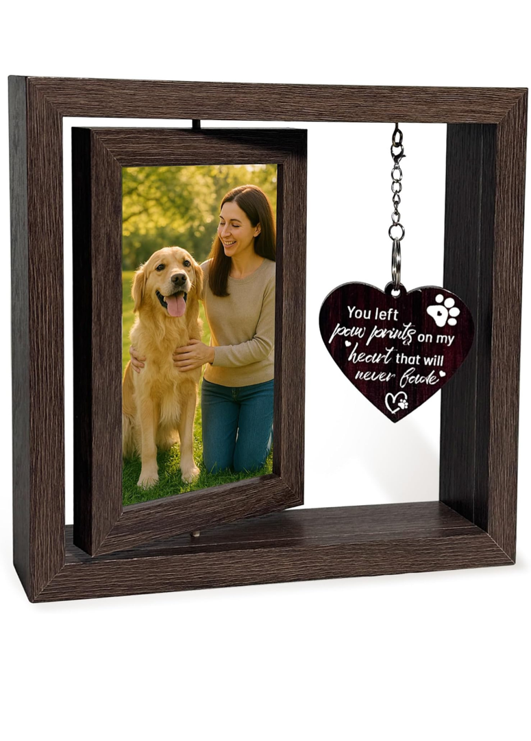 Dog Memorial Gifts for Loss of Dog, Pet Memorial Gifts for Dogs Cats - Rotating Wooden Picture Frame for 4x6 Photos, Pet Loss Sympathy Remembrance Bereavement Keepsake