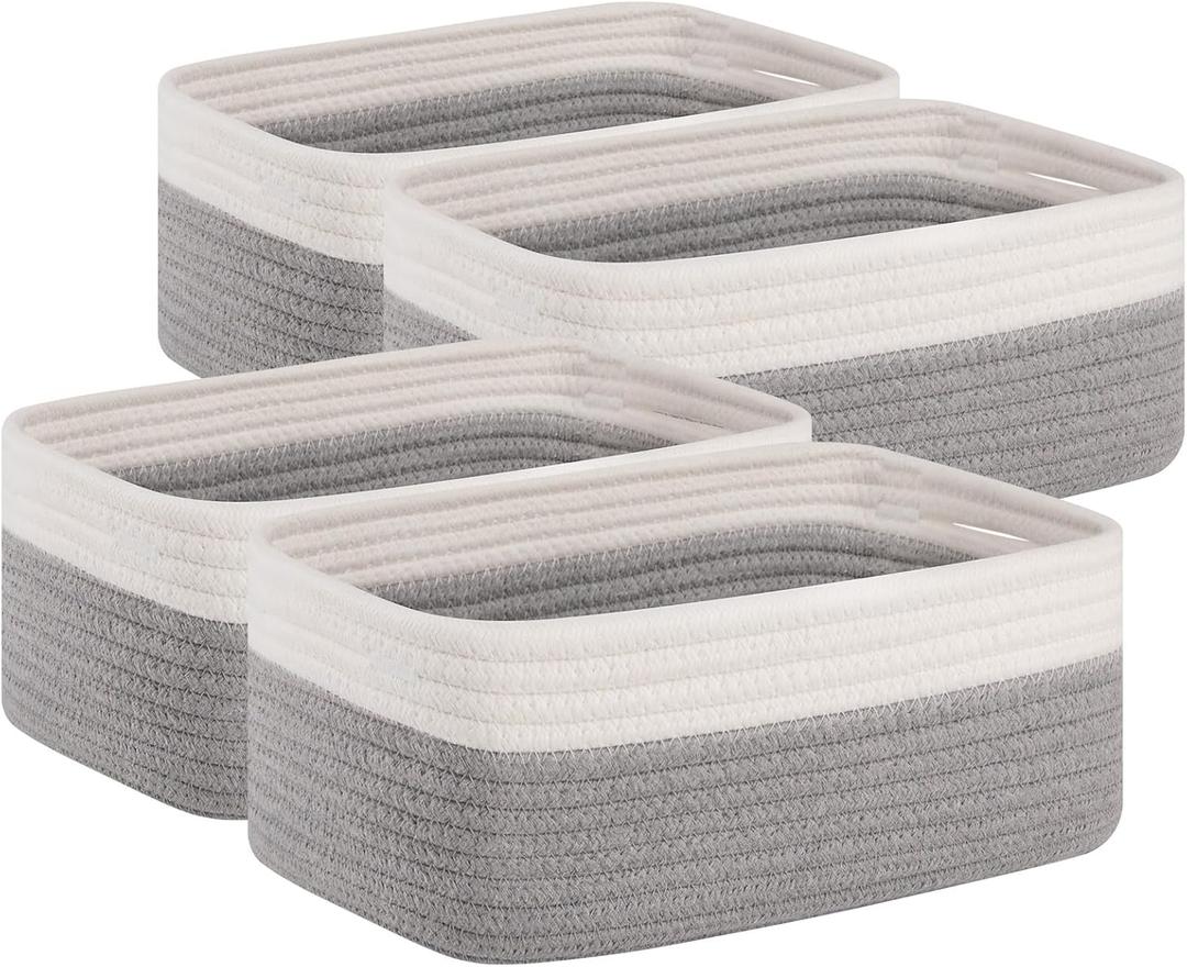 OIAHOMY 4 Pack Storage Baskets for Organizing, Small Bins for Shelves, Cute Decorative Storage Bins, Organizer Baskets for Gifts Empty, 13.8''Lx9.8''Wx5.5''H, Grey/White
