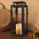 18" Black Metal Modern Candle Lantern Decorative Hurricane Lantern for Indoor & Outdoor Use, Ideal for Table, Mantle, Porch, Halloween, Christmas, and Wedding Decor (No Glass Panel)