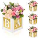 4 Pcs Baby Shower Flower Boxes Table Centerpieces Decoration Gold Baby Block Floral Holder Centerpiece Baby In Bloom Gender Reveal Birthday Party Decors Table Display Its A Girl Its A Boy