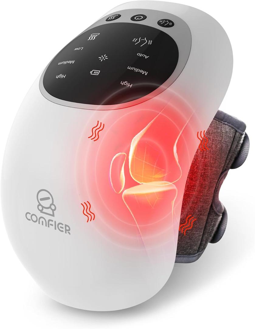 COMFIER Cordless Knee Massager with Heat and Red Light Therapy,Vibration,Heated Knee Brace Straps for Pain Relief with 18.9 Inch,Heating Pad for Knee, Gifts for Women,Men