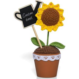 Personalized Handcrafted Crochet Sunflower Potted Plant with Customizable Chalkboard Inspirational Sunflower Gift for Anyone, 2 Pack
