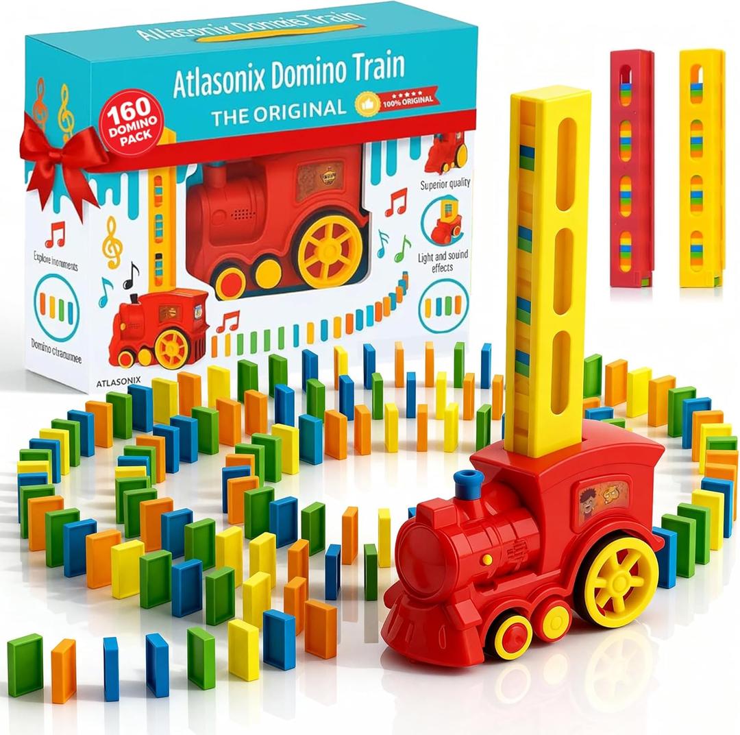 Atlasonix Domino Train | Domino Train for Kids | Dominos for Kids - Automatic Domino Laying Toy Set (300, 220,160 Blocks) with Colorful Dominos - Montessori STEM Toy