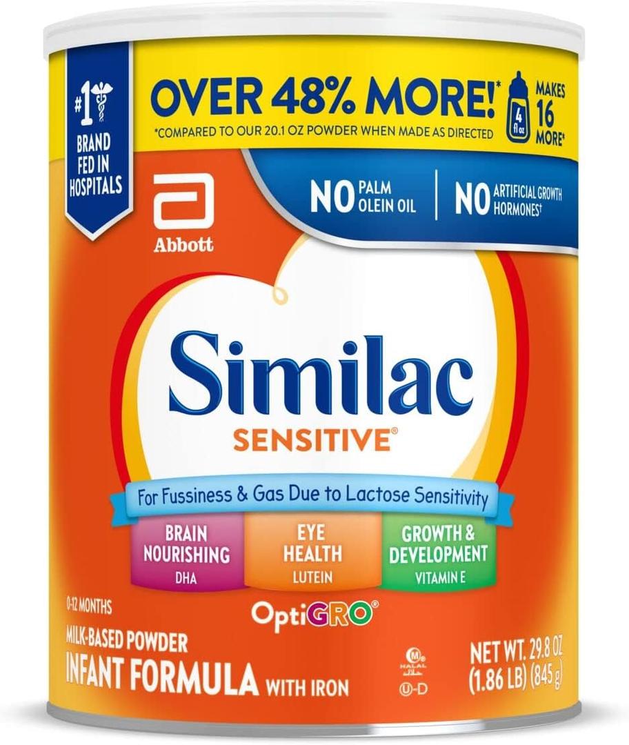 Similac Sensitive Infant Formula, for Fussiness & Gas Due to Lactose Sensitivity, Baby Formula Powder, 29.8-oz Value Can (29.8 Ounce (Pack of 1))