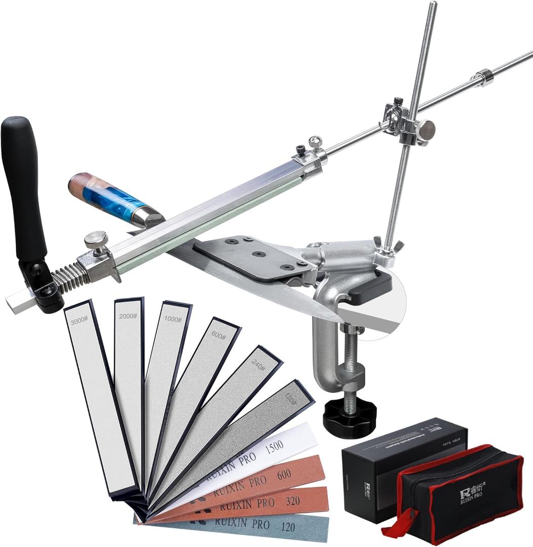 CWOVRS Knife Sharpening Kit, RUIXIN PRO RX-008 Knife Sharpener, 360 Flip Knife Sharpening System, Rotation Fixed-Angle, Kitchen Chef Knife Sharpener Set with 4 Whetstones+6 Diamond Stones