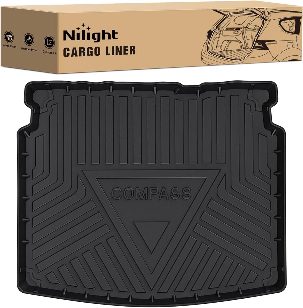 Nilight Cargo Mats for Jeep Compass 2017 2018 2019 2020 2021 2022 2023 2024 2025,All Weather Protection Heavy Duty Cargo Liners