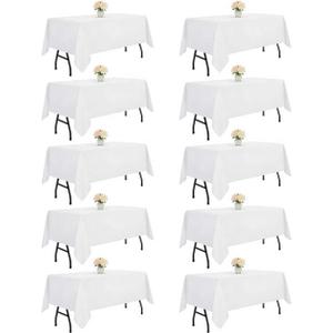 DRESSMAKER 10 Pack White Table Cloth Rectangle 60x102 Inches Polyester Tablecloth for 6ft Tables Washable Fabric Bulk Table Cloths for Party,Wedding Banquet