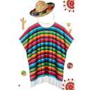 JaGely 2 Pcs Cinco De Mayo Mexican Fiesta Serape Poncho Fabric and Straw Sombrero Headbands Mexican Costume
