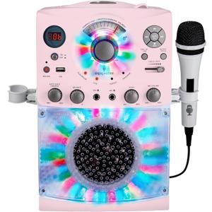 Singing Machine Portable Karaoke Machine for Adults & Kids with Wired Microphone, Rose Gold/Frosted Pink - Built-In Karaoke Speaker, Bluetooth with LED Disco Lights - Karaoke System with CD+G & USB