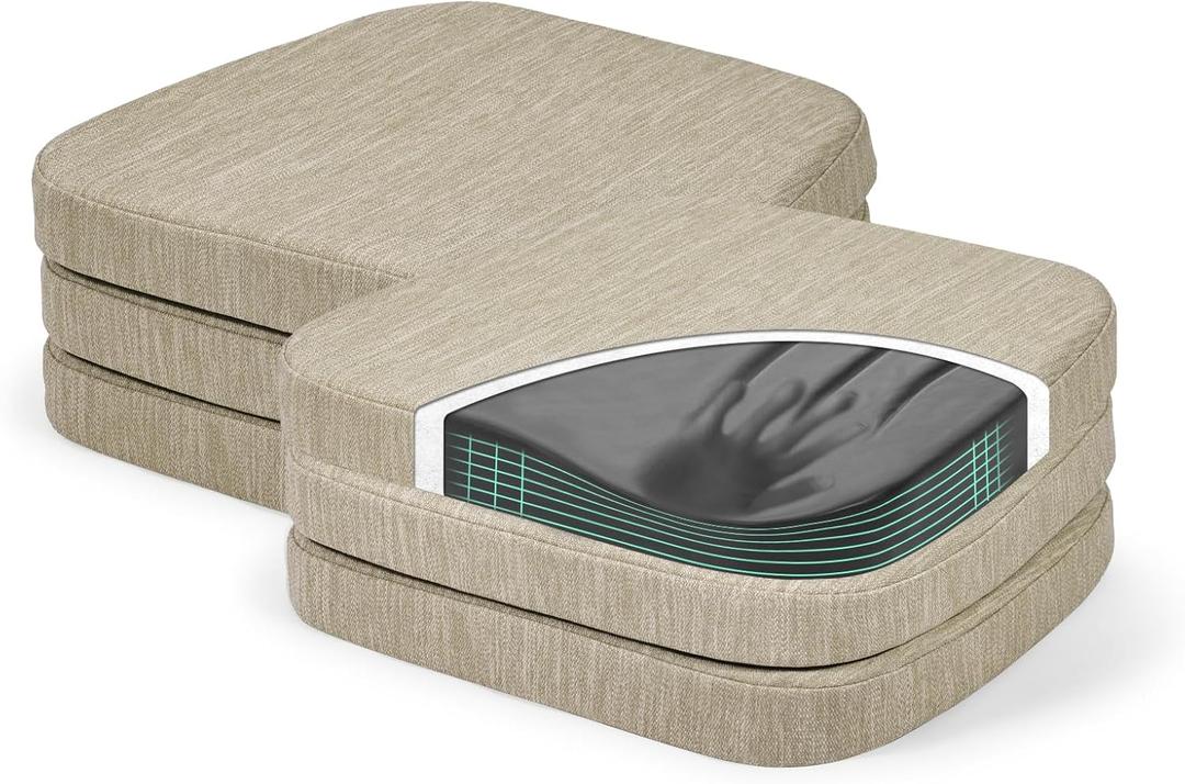 Baibu Kitchen Chair Cushions Set of 6, Dual-Layer Patented Design Memory Foam Dining Chair Pads with Ties and Washable Cover, 6 Pack, 17" x 16" x 2", Beige