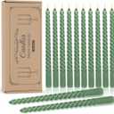 Tobeape 12 Pack Sage Green Taper Candles, 10 Inch Tall Unscented Dripless Candlesticks, 8 Hour Burning Smokeless Spiral Wax Tapered Candlesticks for Home Dcor Spring St. Patrick's Day Dinner Wedding