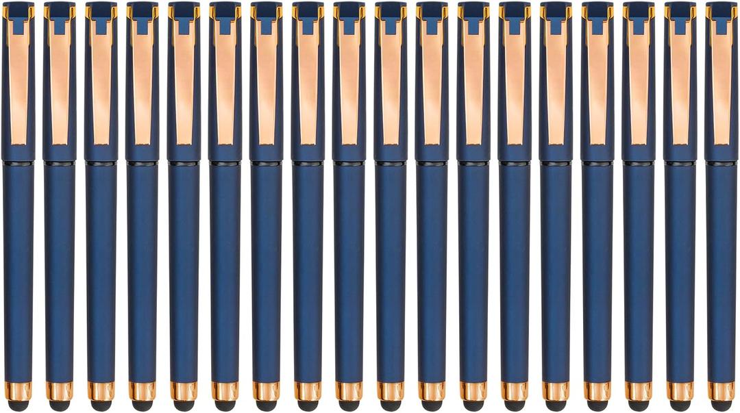 Linbsunne Black Gel Pens 0.7mm Medium Point Pen Office Pens 2-in-1 Stylus Pens for Touch Screens Gel Ink Rollerball Pens for Writing (18 Pack-blue)