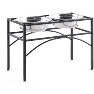 Funkeen Elevated Dog Bowls Raised Pet Feeder Cat Food & Water Diner Stand Set w/ 2 Removable Stainless Steel Bowls (2 Quarts/13.77" in Height)