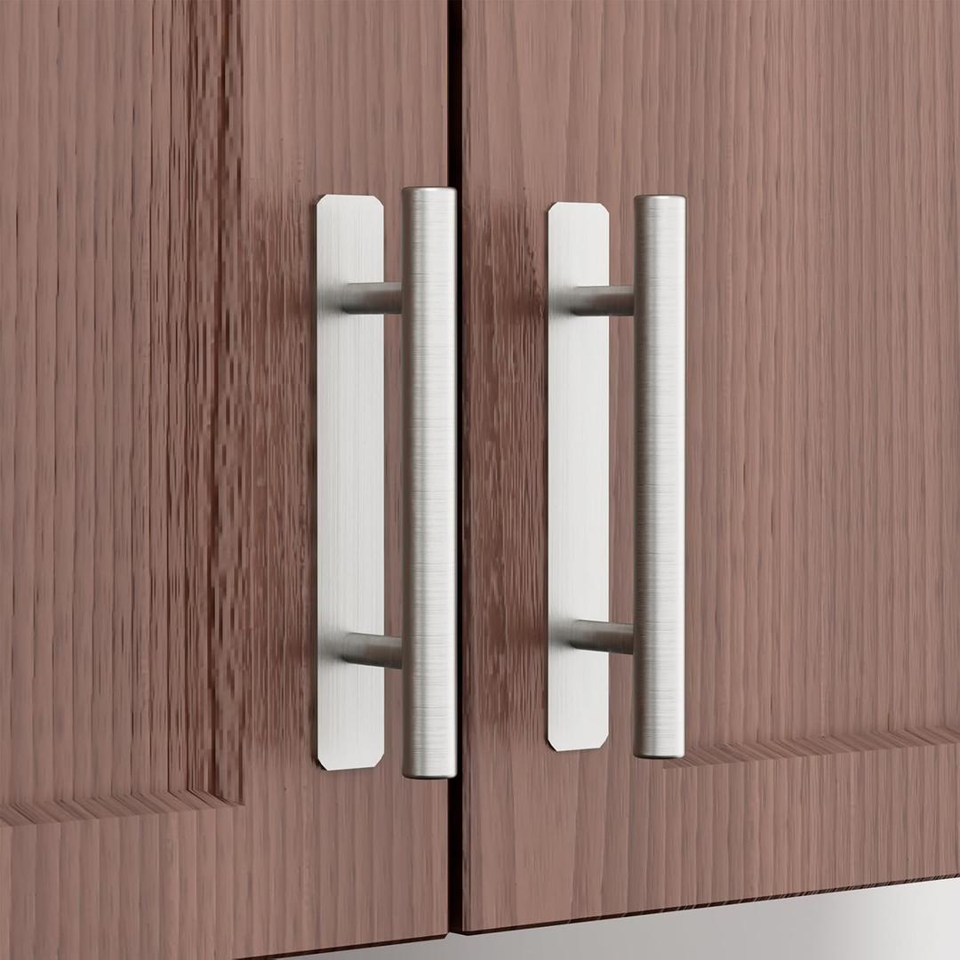 HOMOTEK 4 Pack Self-Adhesive Sliding Closet Door Handles Instant Self-Stick Cabinet Drawer Handles, Stick-On Kitchen Cabinet Pulls Furniture Handles- 5 Inch, No-Drill,Brushed Stainless Steel
