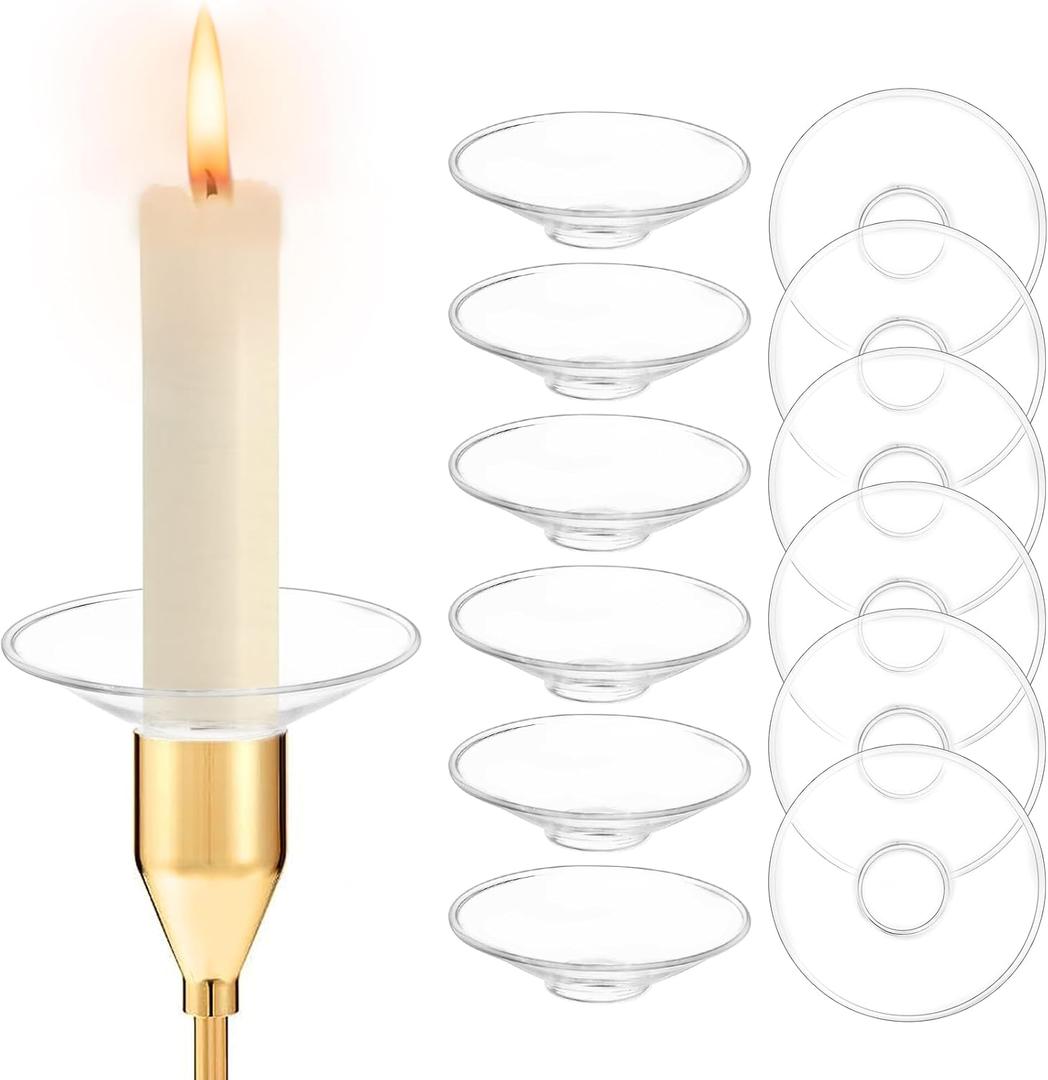 Clear Candle Drip Protectors Bobeches: Glass Bobeches for Candlestick Holders Round Candle Wax Catcher Rings Tapers Candle Guards Candle Ring for Table Candles Church Party Home Decoration Set of 12