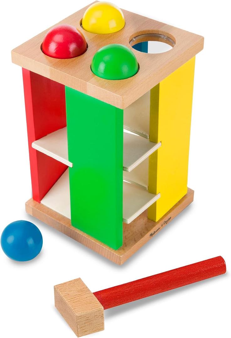 Melissa & Doug Deluxe Pound and Roll Wooden Tower Toy with Hammer, White