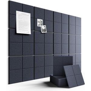 Large Felt Bulletin Board 48" x 36", 12-Pack 4-Compartment Wall Organizer, Cork Board Alternative with 70 Removable Adhesive Tabs, Modular Felt Panels for Home Office, Classroom and Study-Navy Blue