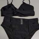 CUPSHE Women's Bikini Sets Two Piece Swimsuit High Waisted V Neck Twist Front Adjustable Spaghetti Straps Bathing Suit Size L