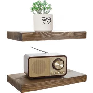BGMG Wood Floating Shelves for wall 12 inch Set of 2, Rustic Wooden Wall Mount Shelves for Bathroom Living Room Bedroom Kitchen Farmhouse -12x6.7- Walnut Color