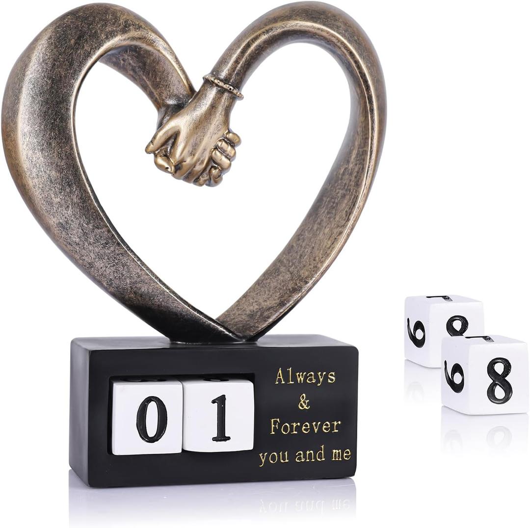 Hand Sculpture Kit for 2 Hands Statue, Bronze Finish Resin Love Heart Sculpture, 1st to 50th Wedding for Couple Wife, Statues for Home Decor, Anniversary Romantic