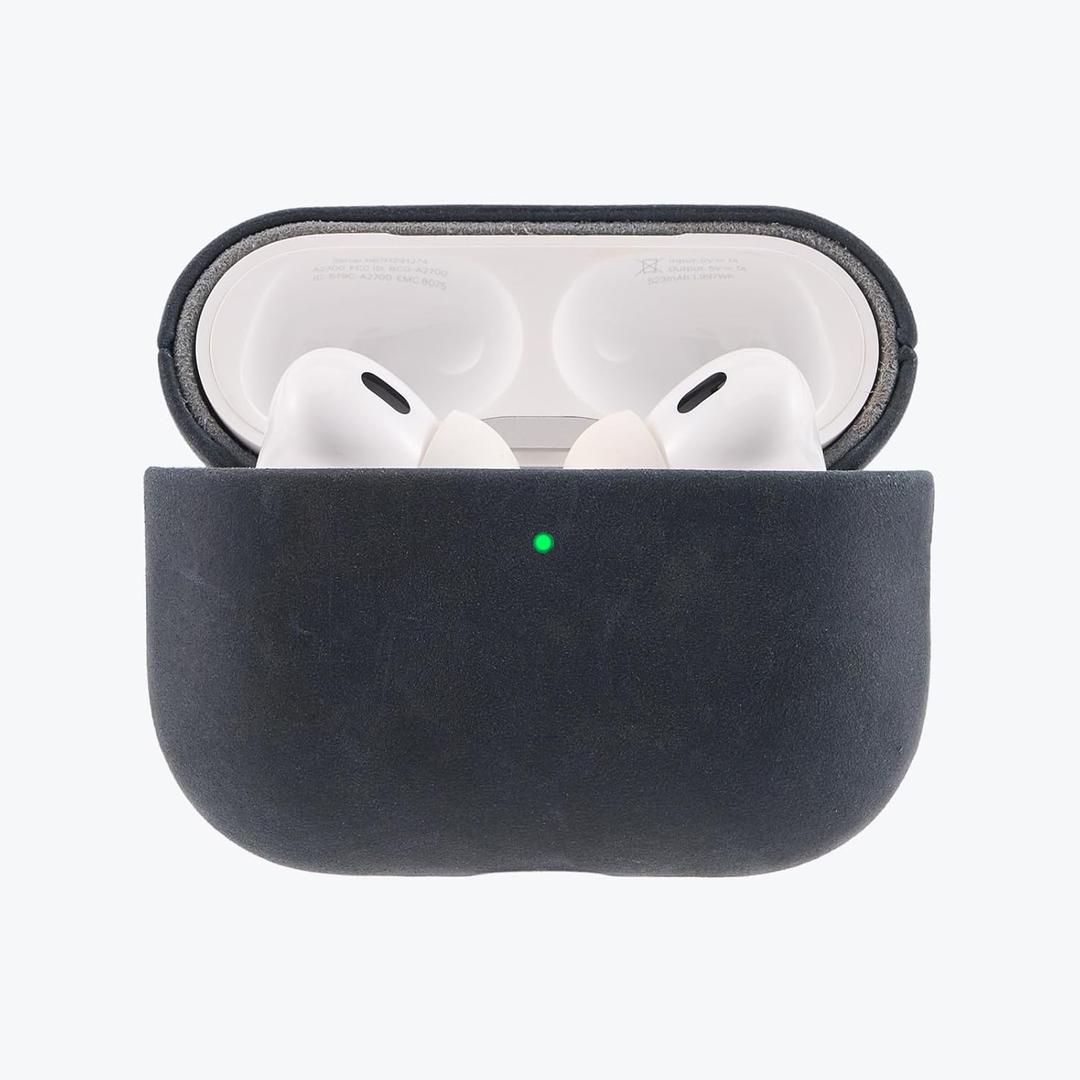 RustBend Leather Case for AirPods Pro 3, Battle-Worn Vintage Finish, Rugged Luxury,Handmade Full-Wrap Case,Handmade RustBend Crazy Horse Leather (Navy Blue)