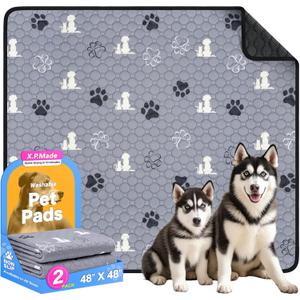 Washable Pee Pads for Dogs, 2 Pack Reusable Puppy Pads, Waterproof Pet Pee Pads for Dog Potty Training, Extra Large Dog Pee Pads for Crate, Playpen, and Whelping, Durable and Absorbent, Gray 48"x48"
