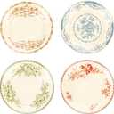 Dinner Plates, Ceramic Plates Set of 4, Round Plates Set, Floral Dessert Plate, Porcelain, Dishwasher Safe