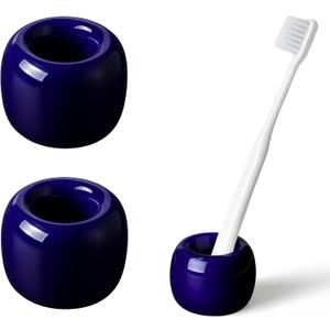 AirMoon Mini Ceramic Toothbrush Holder for Bathroom - Midnight Blue Small Countertop Organizer, Easy Clean Toothbrush Stand, Suit for Electric Toothbrush Head, Pens & Coffee Spoon, Pack of 2