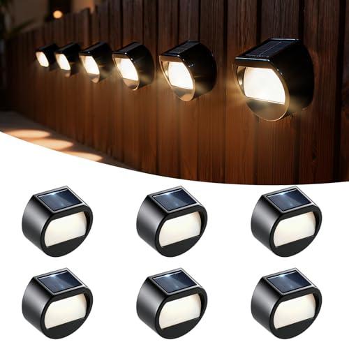 Sublume Solar Fence Lights, 6 Pack Outdoor Step Lights, IP65 Waterproof, 3000K Warm-White, Dusk to Dawn Outdoor Lighting Decor for Wall, Garage, Patio, Exterior, Porch