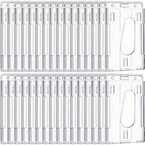 25 Pieces Vertical 2 ID Badge Holder Heavy Duty Plastic ID Card Holder Transparent Protector Clear Badge Protector Cover Sleeve Protective Cover with Thumb Slot for Credit Card