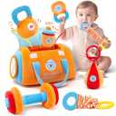 Baby Toys 3-6-12 Months Sensory Toy for Babies Workout Dumbbell Weights Toy Set with Rattles,Crinkle,Mirror & Teether,Montessori Toys for 6 Month Old Infant Baby Girl Boy Gifts