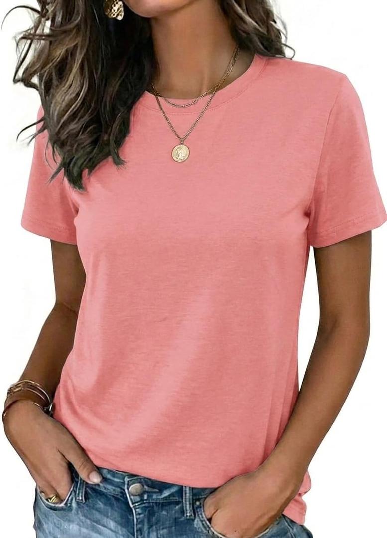 Zeagoo Womens Tshirt Short Sleeve Summer Tops Crewneck Casual Basic Tee Shirts Spring Clothes Trendy Outfit (L)