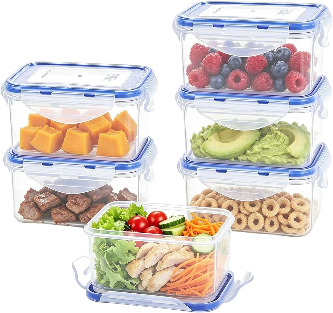 KIGI Small Food Storage Containers, Rectangle, 4-Sided Locking Airtight Lids, BPA-Free Plastic, Leak-Proof, Ideal for Lunch, Meal Prep, Snack & Portion Control, 17 oz / 2.1 Cup, 12 Piece Set