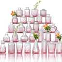 Glass Bud Vase Set of 30 - Small Vases for Flowers in Bulk - Assorted Vintage Crystal Vases for Flowers, Table Centerpieces (Pink, 30 Pcs)