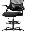 DUMOS Drafting Chair with Flip-up Arms, Tall Office Standing Desk Chair with 360 Rolling Chair, Counter Height Adjustable Ergonomic Mesh Computer Chair, New Black