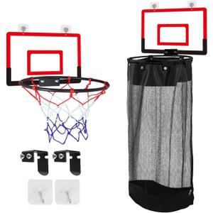 Plastic Basketball Laundry Hamper, Over the Door Laundry Basket with Hoop & Net, Heavy-Duty Mesh with Zipper, Easy to Install, 2-in-1 Storage and Shooting Game for Kids' Rooms, Dorm Rooms, Bathrooms
