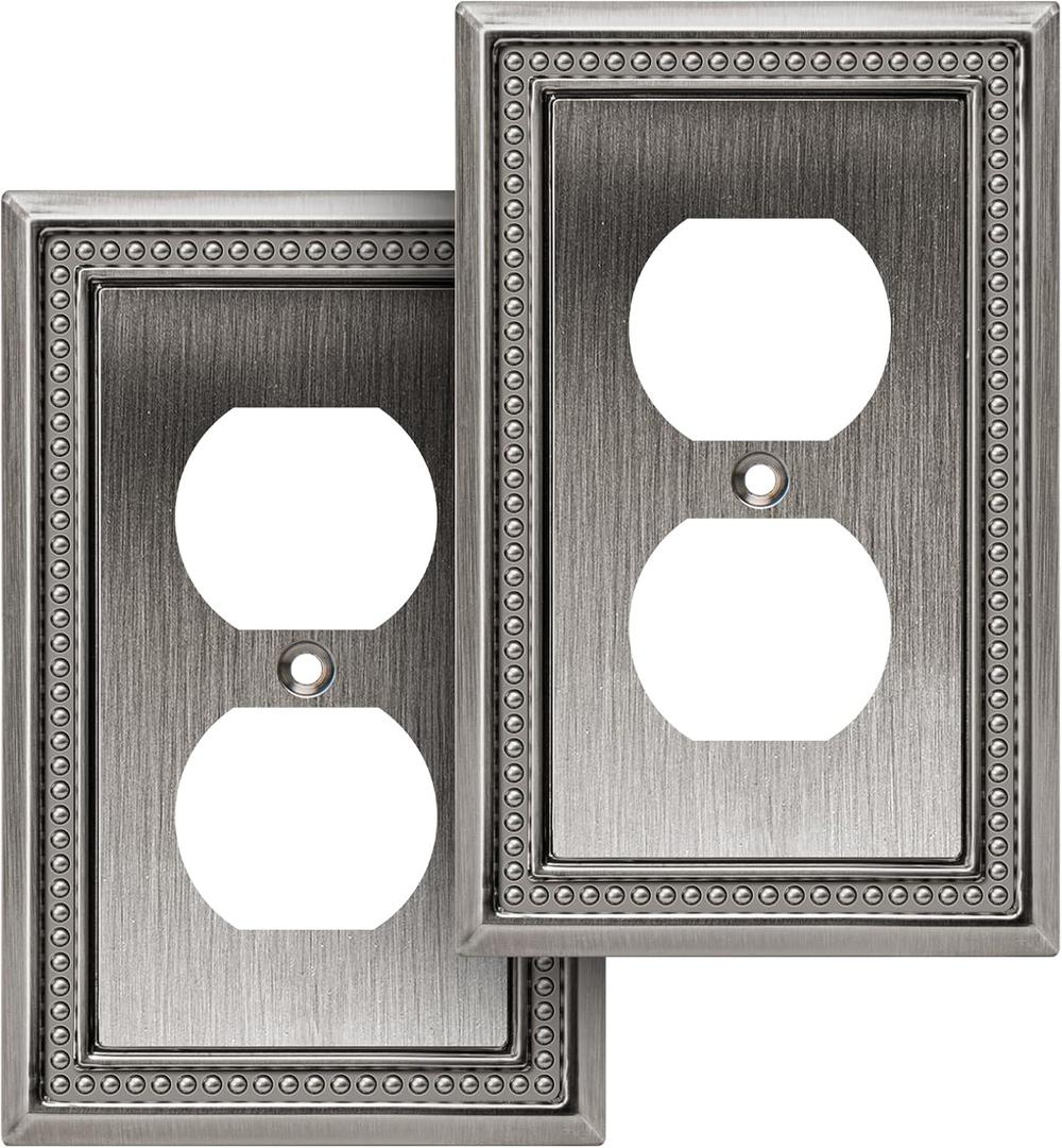 Henne Bery Sunken Pearls Heavy Duty Decorative Wall Plate Switch Plate Outlet Cover (Single Duplex, 2 Pack, Heirloom Silver)